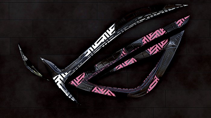 ROG logo on black brick wall