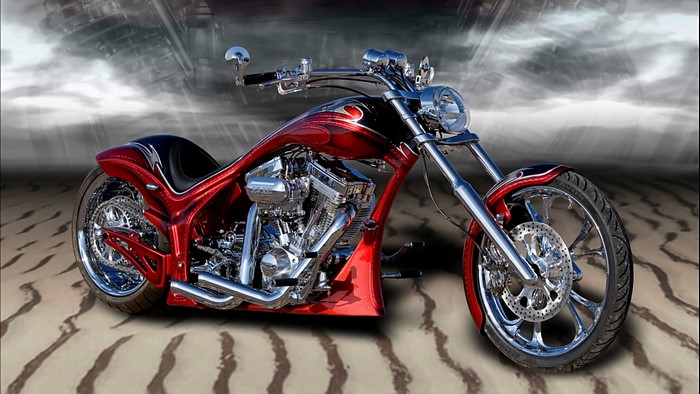 Custom Red Chopper Motorcycle