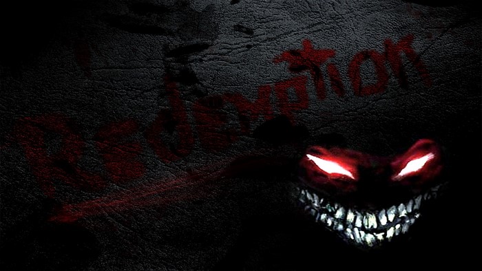 Demon with glowing red eyes and sharp teeth