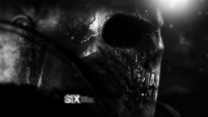 Skull with text "SIX"