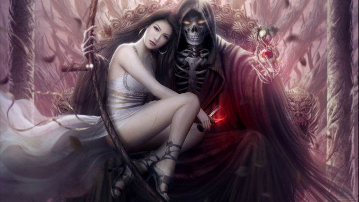 Grim Reaper and Woman on Throne