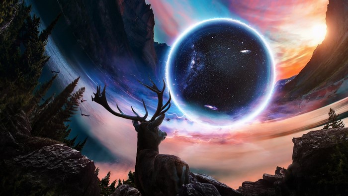 Deer looking at a cosmic portal
