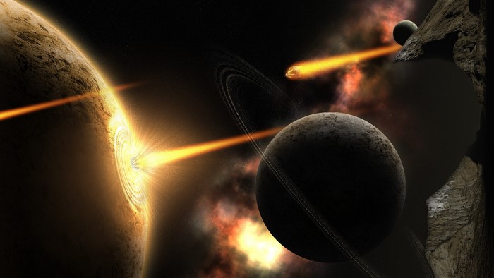 Planets and meteors in space