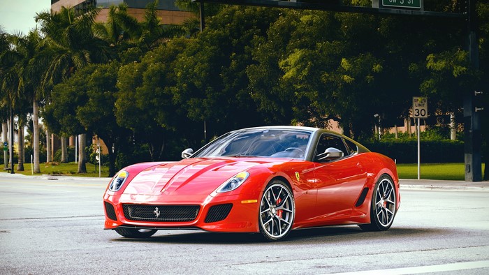 Red Ferrari 599 GTO on a City Street