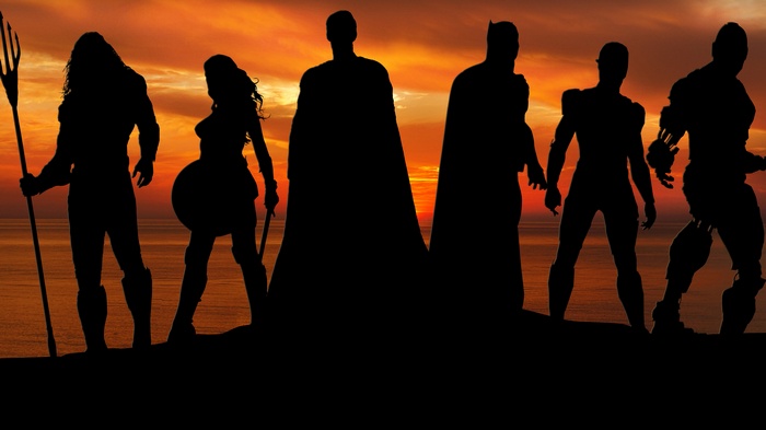 Justice League Superheroes Silhouette at Sunset