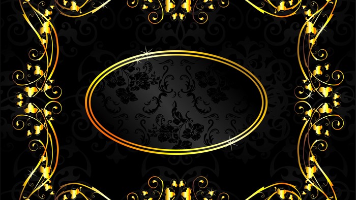 4K Black background with golden floral ornaments