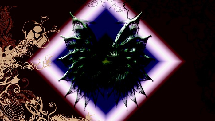Skull and abstract floral design with diamond background