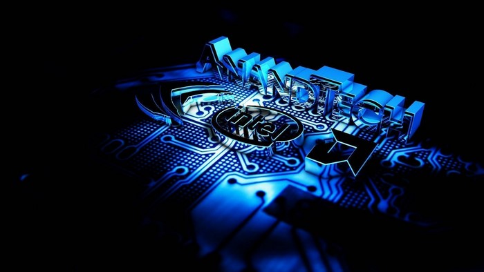 AMD and Intel logos on a circuit board