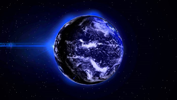 Earth in Space with Stars and Light Flare