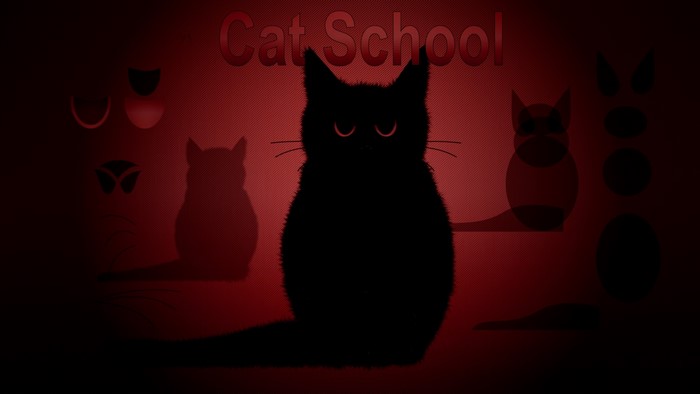 Cat School silhouette with red background