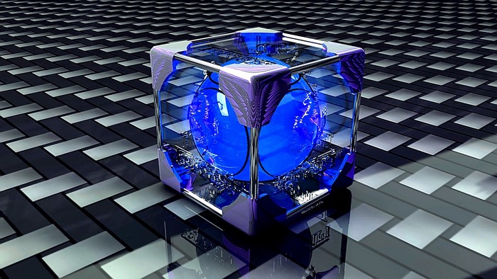 Abstract Blue Sphere in a Metallic Cube