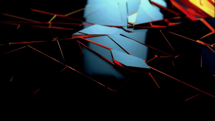 Abstract geometric shards with glowing orange lines