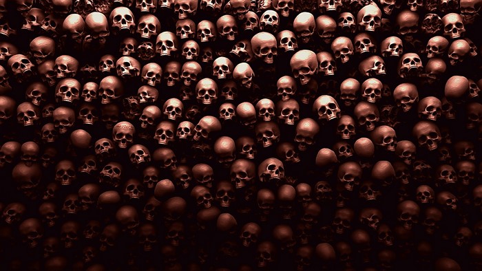 A wall of human skulls
