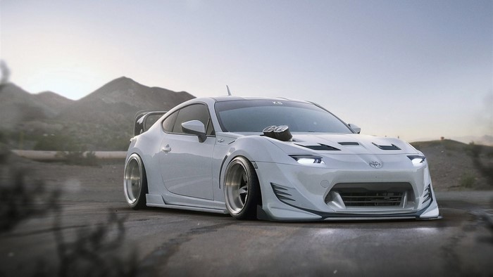 White Toyota GT86 with custom body kit