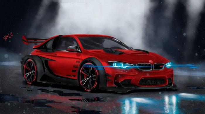 Custom, CGI, BMW M4, Neon, 4K, Sport car