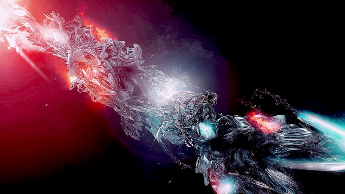 Abstract 3D render with red and blue light