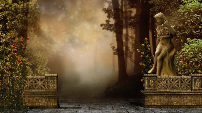 4K A statue in a garden