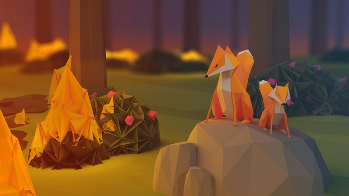 Low Poly Foxes in a Forest