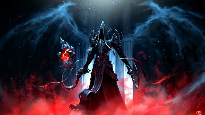 Demon with scythes and red crystal