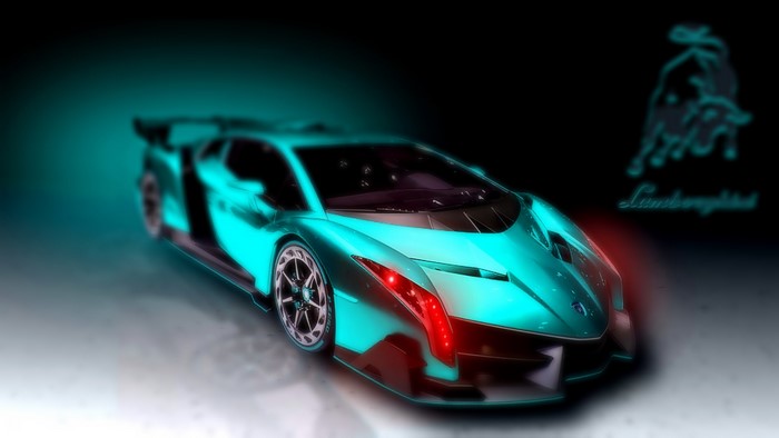 Cyan Lamborghini Veneno with Lamborghini Logo