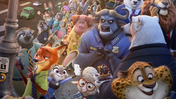 Zootopia characters in a busy street scene