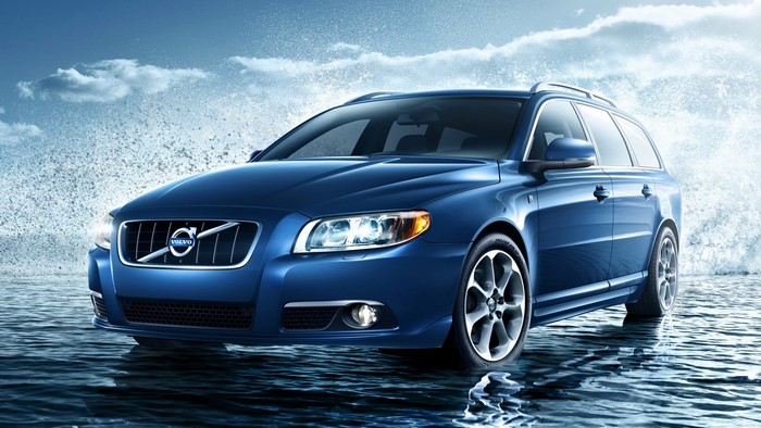 Blue Volvo V70 Wagon in Water