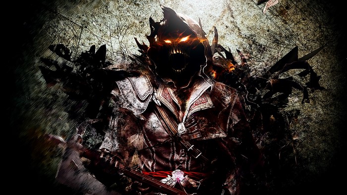 Monster with glowing eyes and tattered clothing