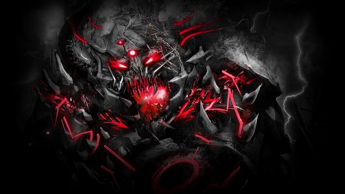 Monster with red glowing eyes and lightning