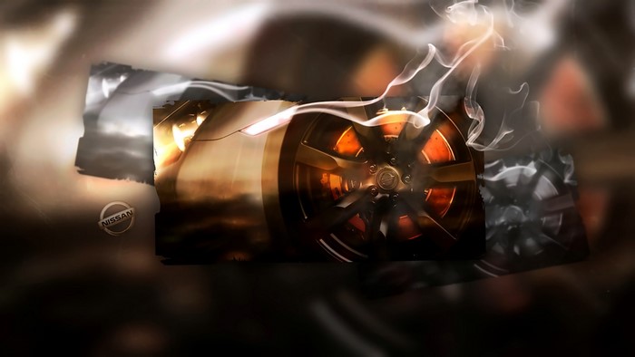 Nissan car wheel with smoke
