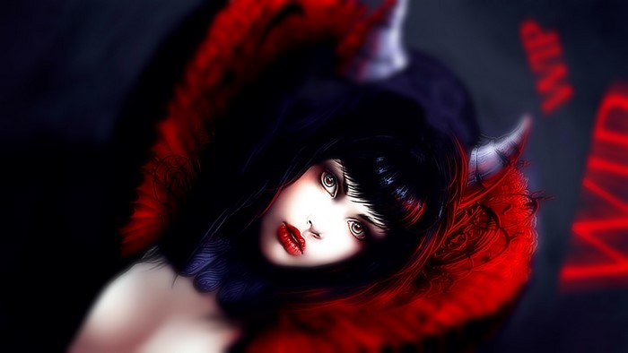 Digital art of a devil girl with horns