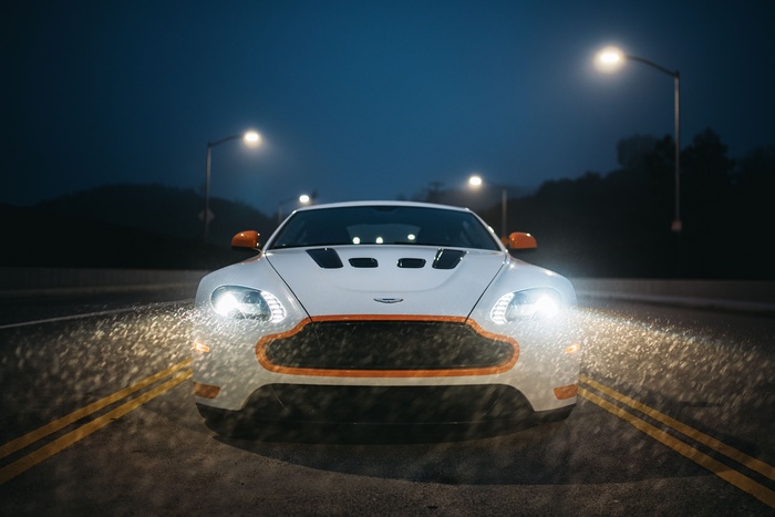 2017 Aston Martin V12 Vantage S on road at night