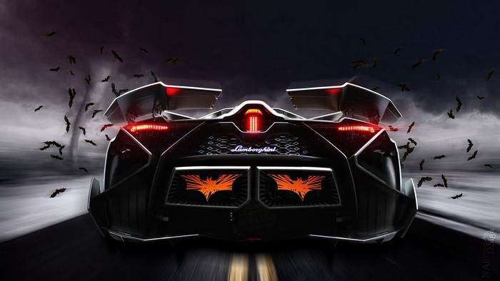 Lamborghini Egoista with Batman logos and bats
