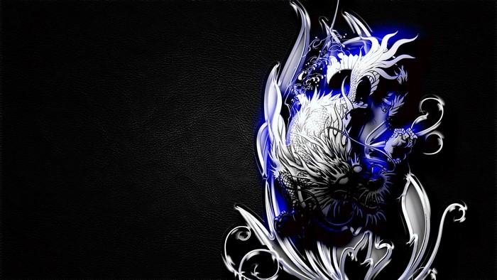 Blue and White Dragon on Black Background