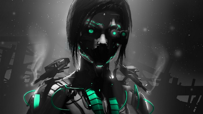 Cyborg with glowing green accents