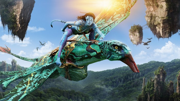Neytiri riding a banshee from Avatar