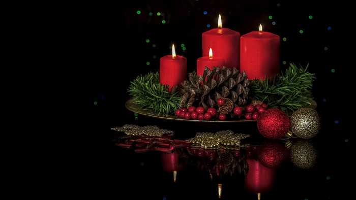 4K Christmas composition with candles and ornaments