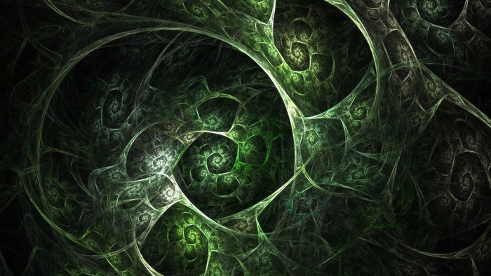 Green fractal spirals and organic structures