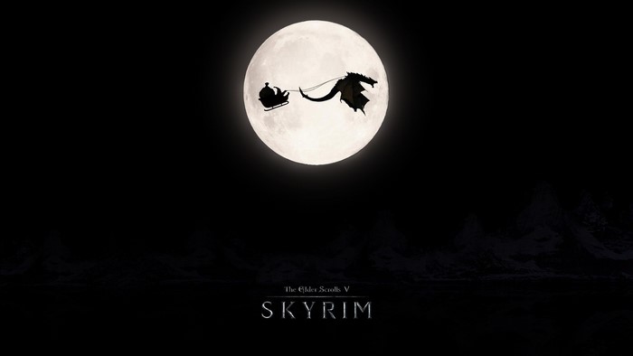 The Elder Scrolls V Skyrim Santa and Dragon Silhouette