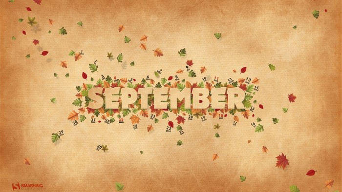 September Calendar with Autumn Leaves
