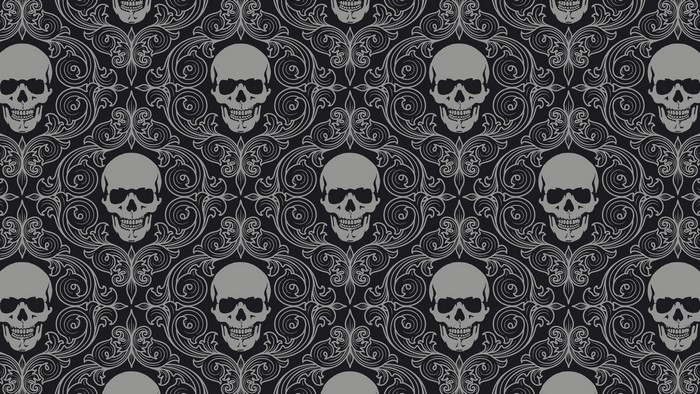 Skulls and ornate damask pattern