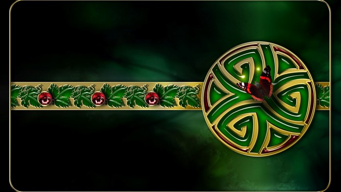 Green Celtic Design with Butterfly and Berries