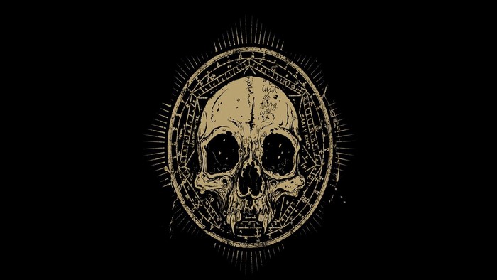 Skull with occult circle and text