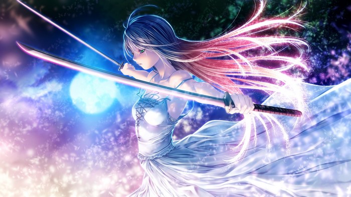 Girl Warrior with Katana and Green Eyes