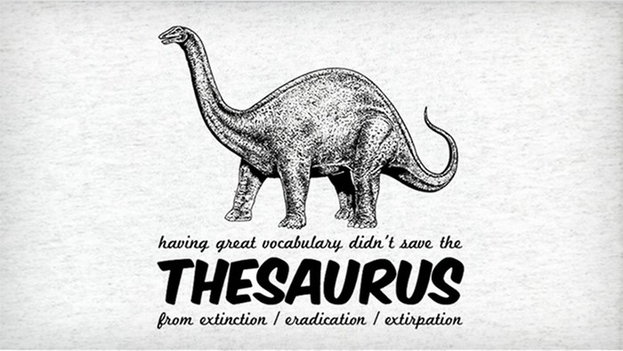 Thesaurus humor with dinosaur illustration