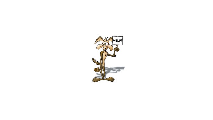 Wile E. Coyote holding a HELP sign