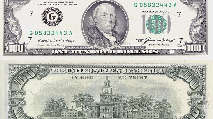 One Hundred Dollar Bill featuring Benjamin Franklin