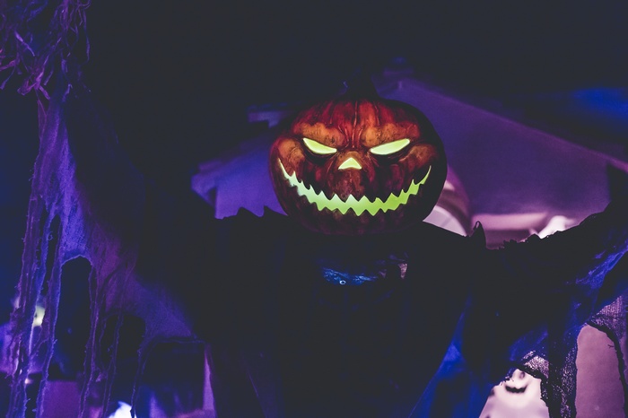 Scary Halloween Jack-o-lantern with Neon Lights