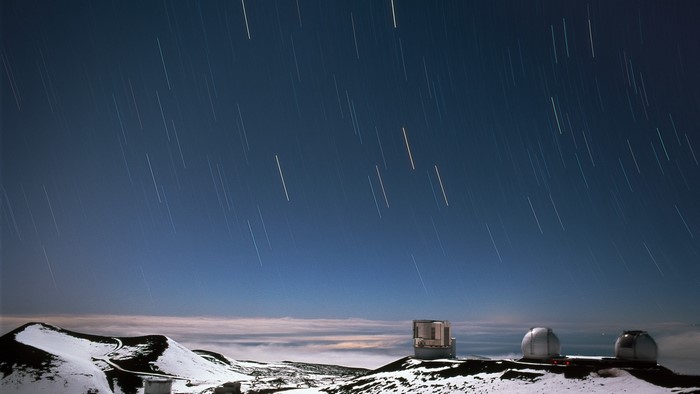 Star Trails Over Mauna Kea Observatories