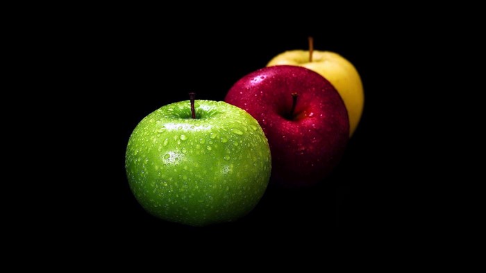 Three Apples on Black Background