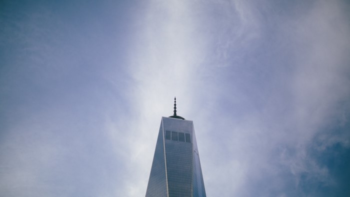 One World Trade Center against a cloudy sky
